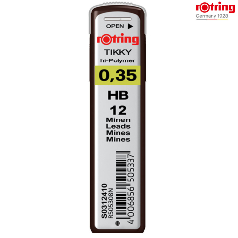 Birotica papetarie - Set 12 mine creion 0.35mm HB cu Rezistenta Extra la Rupere, pentru Desen Tehnic Extrem de Precizie, in Etui Protector Rotring