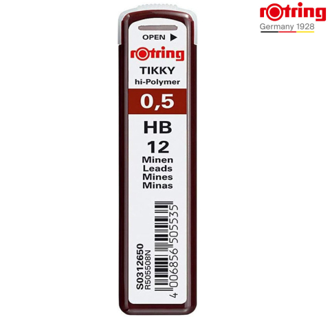 Birotica papetarie - Set 12 mine creion 0.5mm HB cu Rezistenta Extra la Rupere, pentru Desen Tehnic si Scriere Precisa, in Etui Protector Rotring