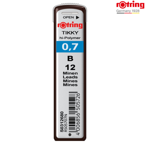 Birotica papetarie - Set 12 mine creion 0.7mm B cu Rezistenta Extra la Rupere, pentru Scriere Confortabila si Desen Versatil, in Etui Protector Rotring