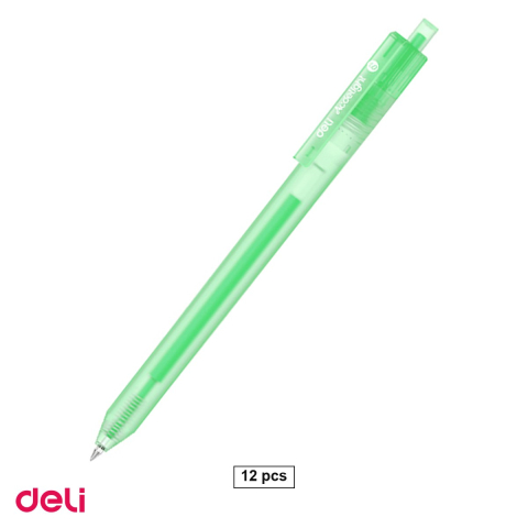 Birotica papetarie - Set 12 pixuri cu gel acrilic Deli G140, cu mecanism, varf 1 mm, cerneala verde