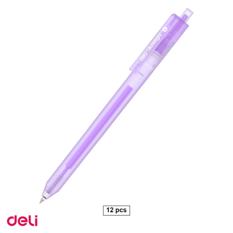 Birotica papetarie - Set 12 pixuri cu gel acrilic Deli G140, cu mecanism, varf 1 mm, cerneala violet purpuriu