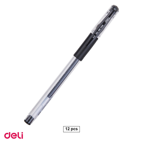 Birotica papetarie - Set 12 pixuri cu gel Deli 6600, cu grip, varf 0.5 mm, cerneala neagra