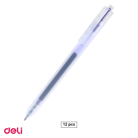 Birotica papetarie - Set 12 pixuri cu gel Deli, cu mecanism, varf 0.5 mm, cerneala indigo