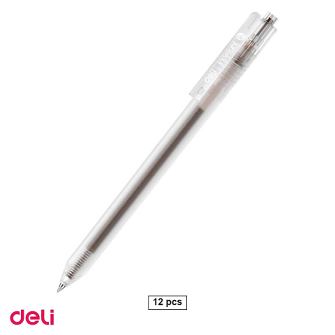 Birotica papetarie - Set 12 pixuri cu gel Deli, cu mecanism, varf 0.5 mm, cerneala maro