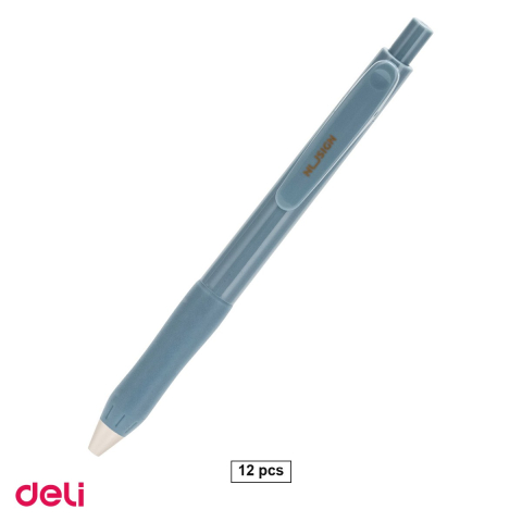 Birotica papetarie - Set 12 pixuri cu gel Deli, cu mecanism, varf 0.5 mm, cerneala neagra
