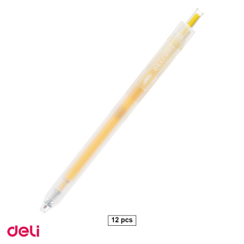 Birotica papetarie - Set 12 pixuri cu gel Deli Delight, cu mecanism, varf 0.5 mm, cerneala galbena