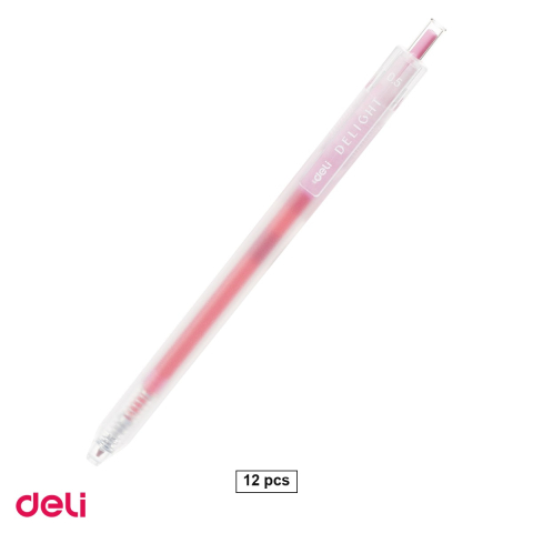 Birotica papetarie - Set 12 pixuri cu gel Deli Delight, cu mecanism, varf 0.5 mm, cerneala roz