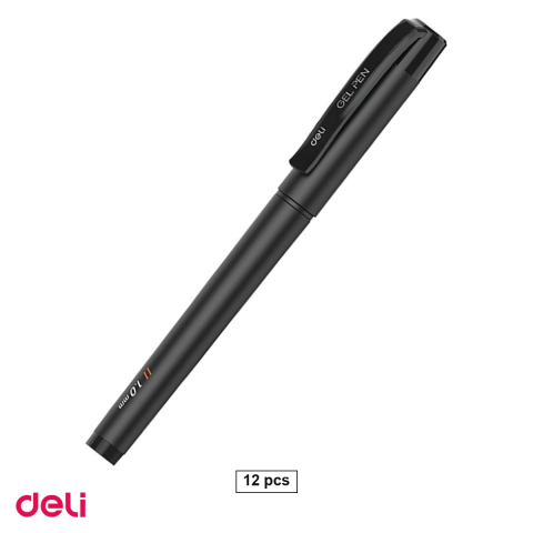 Birotica papetarie - Set 12 pixuri cu gel Deli G159, cu grip, varf 1 mm, cerneala neagra