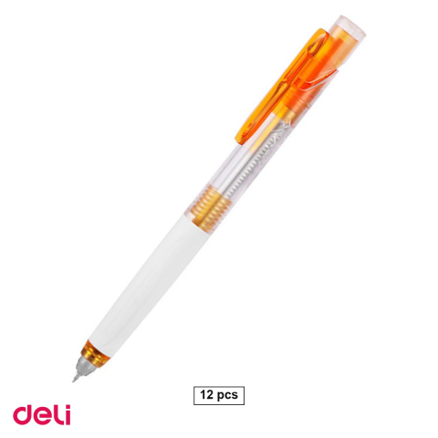 Birotica papetarie - Set 12 pixuri cu gel Deli Hexify, cu mecanism, varf 0.5 mm, cerneala neagra, cu uscare rapida