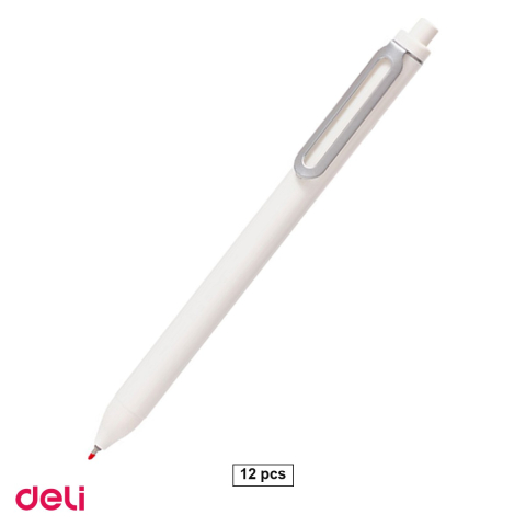 Birotica papetarie - Set 12 pixuri cu gel Deli Infini, cu mecanism, varf 0.5 mm, cerneala albastra