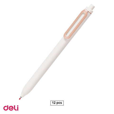 Birotica papetarie - Set 12 pixuri cu gel Deli Infini, cu mecanism, varf 0.5 mm, cerneala neagra