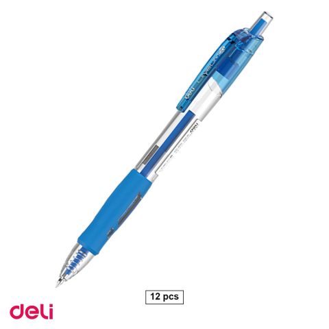 Birotica papetarie - Set 12 pixuri cu gel Deli Lineum, cu mecanism, varf 0.5 mm, cerneala albastra