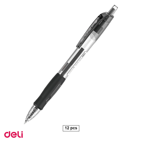 Birotica papetarie - Set 12 pixuri cu gel Deli Lineum, cu mecanism, varf 0.5 mm, cerneala neagra