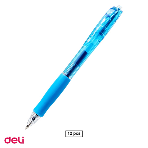 Birotica papetarie - Set 12 pixuri cu gel Deli Lineum, cu mecanism, varf 0.7 mm, cerneala albastra