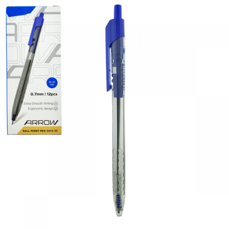 Instrumente de scris - Set 12 pixuri cu mecanism, grosime scriere 0.7mm, cerneala albastra, model Arrow 38892, design ergonomic, scriere lina si fara scurgeri