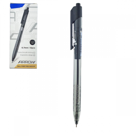 Instrumente de scris - Set 12 pixuri cu mecanism, grosime scriere 0.7mm, cerneala neagra, model Arrow 38891, design ergonomic, scriere lina si fara scurgeri