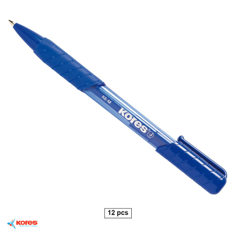 Instrumente de scris - Set 12 pixuri cu mecanism Kores K6, varf fin 0.7 mm, forma triunghiulara ergonomica, scriere albastra