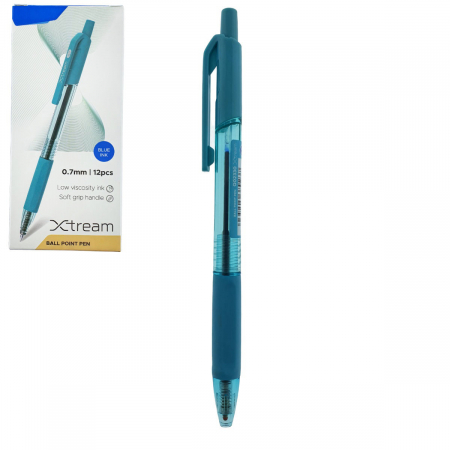 Instrumente de scris - Set 12 pixuri cu mecanism si varf de 0.7mm, Soft Grip, cerneala albastra, design ergonomic, X-tream 37090, scriere lina, fara scurgeri