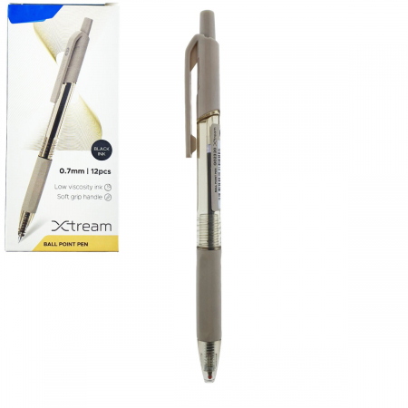 Instrumente de scris - Set 12 pixuri cu mecanism si varf de 0.7mm, Soft Grip, cerneala neagra, design ergonomic, X-tream 37089, scriere lina, fara scurgeri
