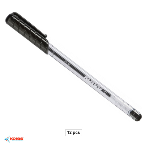 Instrumente de scris - Set 12 pixuri de unica folosinta Kores K1, varf 0.7 mm, cerneala neagra, corp transparent, pentru scriere zilnica