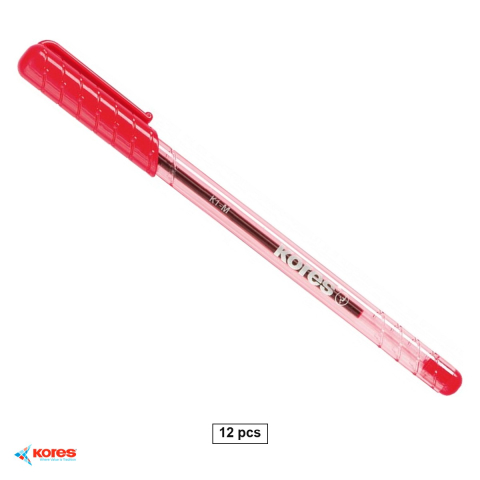 Instrumente de scris - Set 12 pixuri de unica folosinta Kores K1, varf 0.7 mm, cerneala rosie, corp transparent, pentru scris zilnic