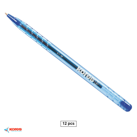 Pixuri - Set 12 pixuri de unica folosinta Kores K1, varf mediu 1mm, scriere albastra, pentru birou si scoala