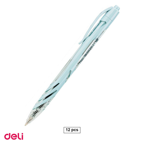 Instrumente de scris - Set 12 pixuri Deli Q70, cu mecanism, varf 0.7 mm, cerneala albastra, corp pastel