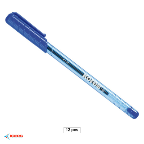 Instrumente de scris - Set 12 pixuri unica folosinta Kores K1, varf 0.7 mm, cerneala albastra, scriere usoara pentru birou si scoala