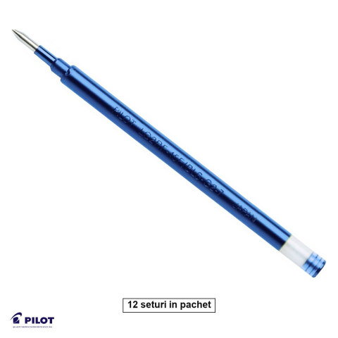 Rezerve pentru pixuri cu bila - Set 12 rezerve pix cu gel Pilot G-2, scriere medie 0.7mm, cerneala albastra, reutilizabila