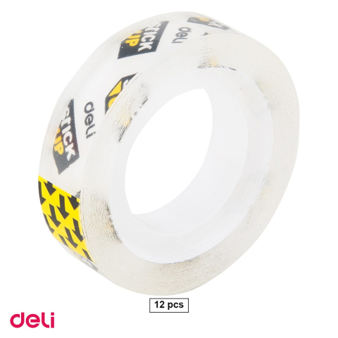 Ambalaj birou - Set 12 role banda adeziva Deli 12 mm x 18 m, pentru lipit, sigilat si corectat, transparente