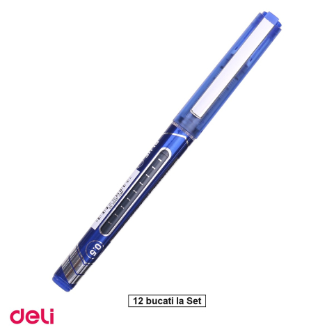 Birotica papetarie - Set 12 rollere Deli Free Ink, 0.5 mm albastru