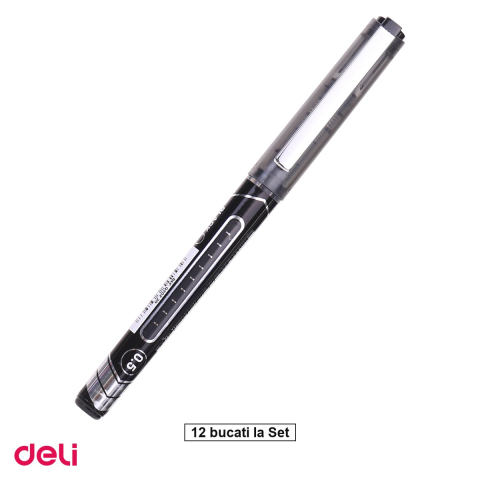 Birotica papetarie - Set 12 rollere Deli Free Ink, 0.5 mm negru