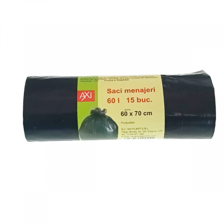 Saci menajeri - Set 15 saci menajeri, 60L, dimensiuni 70 x 60 cm, negri