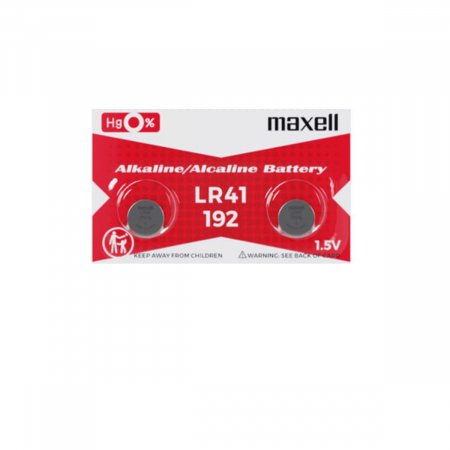 Baterii ceas alcaline - Set 2 baterii alcaline Maxell LR41 / AG3 (192), 1.5V, diametru 7.9mm, grosime 3.6mm, medium drain, in blister