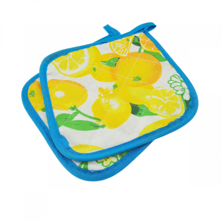 Suport vase - Set 2 bucati suport textil, Lemons, 165 x 165 mm, pentru vase bucatarie