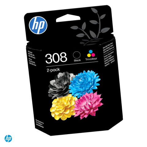 Cartuse imprimante inkjet - Set 2 cartuse de cerneala HP 308, 2 x 3 ml, pentru HP DeskJet 2900, 4300 si HP Envy 6100, 6500, negru si tricolor, 6L6S6UE