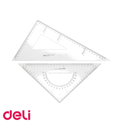Instrumente de geometrie - Set 2 echere transparente Deli, 28 cm, material rezistent, pentru scoala si desen tehnic
