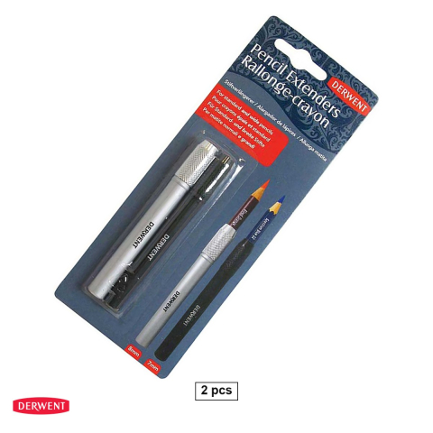 Creioane si ascutitori - Set 2 prelungitoare pentru creioane Derwent, pentru creioane de 7 mm si 8 mm, argintiu si negru