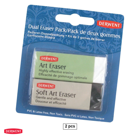 Birotica papetarie - Set 2 radiere patrate Derwent Professional, Art Eraser si Soft Art Eraser, albe