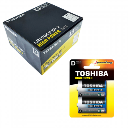 Baterii Alcaline LR20 - Set 20 baterii alcaline LR20, Toshiba High Power D , 1.5V, in blistere