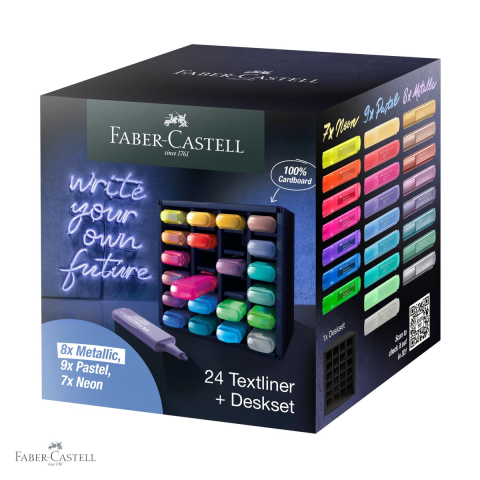 Markere - Set 24 textmarkere Faber-Castell 46, varf multiplu 1-5 mm, metalice pastel neon, pentru birou si studiu