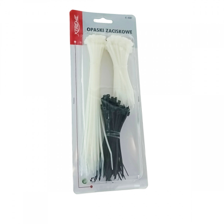 Elemente de prindere - Set 250 bride zimtate din nailon, 2.5x100mm si 2.5x200m , cu autoblocare, tip colier, Xtreme CT250BW 06830, pentru fixare si legare, albe cu negre
