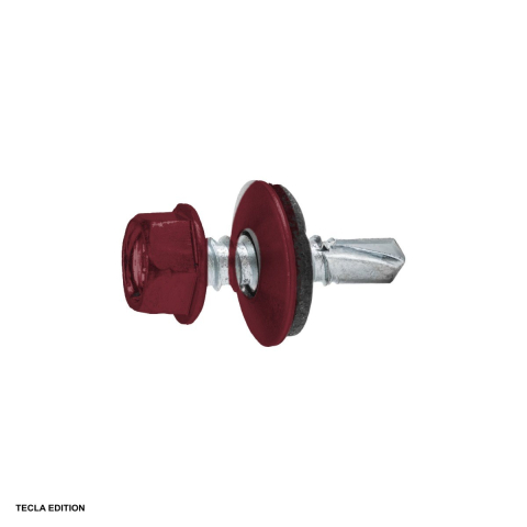 Suruburi, dibluri si accesorii prindere - Set 250 suruburi autoforante pentru tabla si acoperis, 4.8x19 mm, cu saiba EPDM, rosu visiniu, fixeaza tabla de pe acoperis fara ca apa sa intre pe la surub