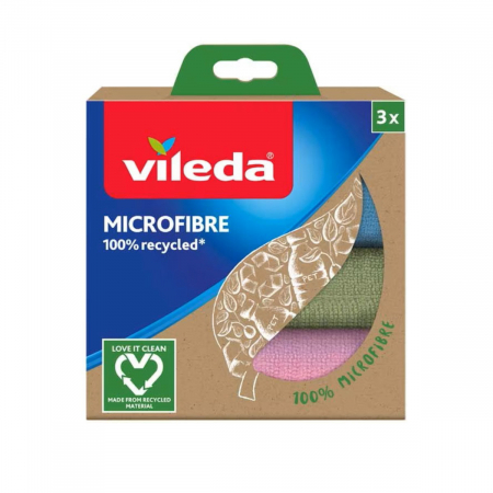 Lavete si prosoape - Set 3 lavete Vileda Microfibre 100% Recycled 22863, pentru curatenie, 30 x 30 cm, multifunctionale