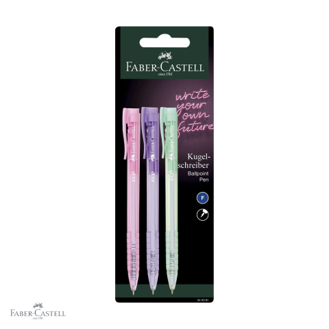 Pixuri cu gel - Set 3 pixuri roller semi-gel retractabile Faber-Castell RX5, varf 0.5mm, corp pastel, cerneala albastra