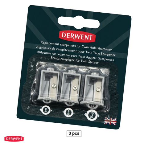 Birotica papetarie - Set 3 rezerve pentru ascutitoarea electrica dubla Derwent Professional, 2 de 8 mm si 1 jumbo de 12 mm