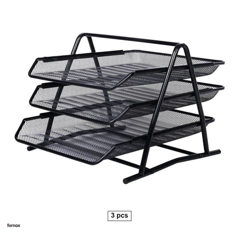 Organizatoare si suporturi de birou - Set 3 tavite suprapozabile Fornax Mesh, din plasa metalica, 350x290x260 mm, negru