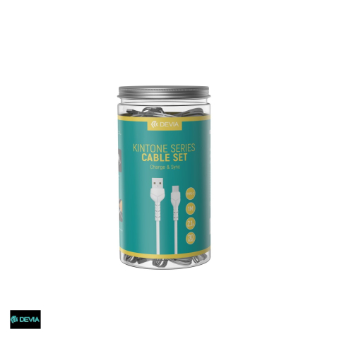 Cabluri USB tip C - Set 30 bucati cablu de date Devia Kintone V2 EC305, USB-A - USB-C, 1 m, 2,1A, alb