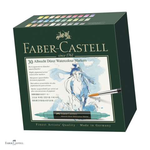 Markere speciale pentru desen si arta - Set 30 markere acuarela Faber-Castell Albrecht Durer Watercolour Marker, etui, rezistente la lumina