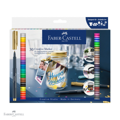 Markere - Set 30 markere creative Faber-Castell, varf 1.5 mm, pentru hartie, sticla, plastic si metal